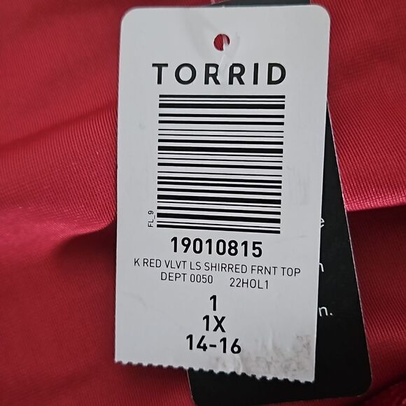 Torrid Velvet Off The Shoulder Shirred Front Top 1X 14-16 Ruby Red - Picture 8 of 16